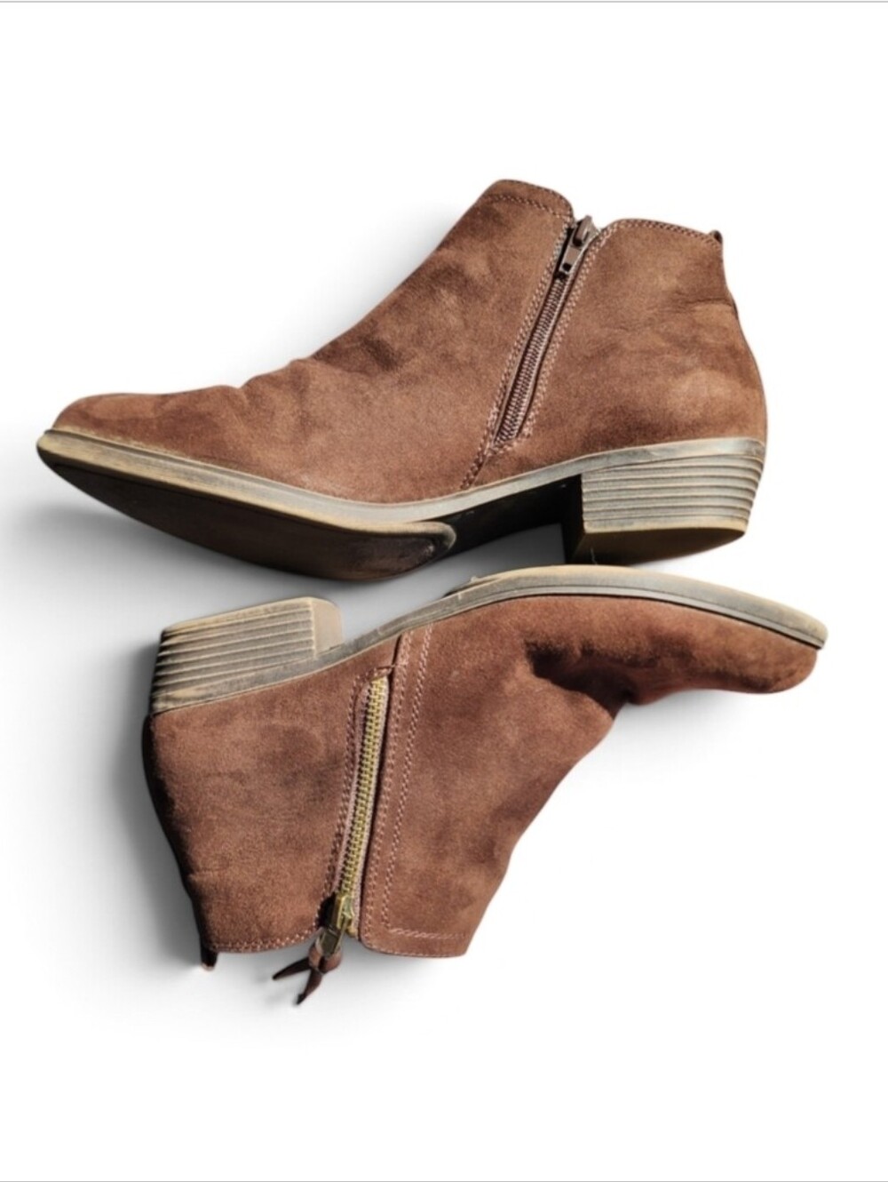 London Fog Chestnut Brown Suede Side-Zip Ankle Booties